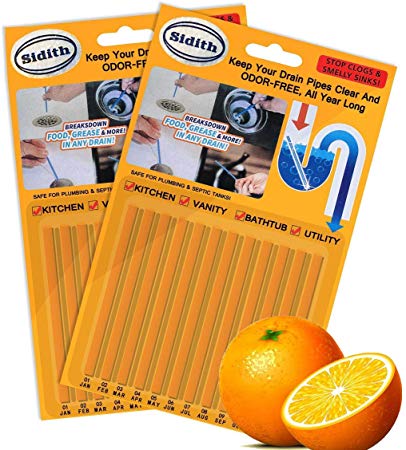 Sidith Drain Cleaner Sticks, Sink Deodorizer (24 Pack), Sink Freshener to Keep Odor Free As Seen On TV for Bathroom, Kitchen, Toilet, Shower drain (Orange)