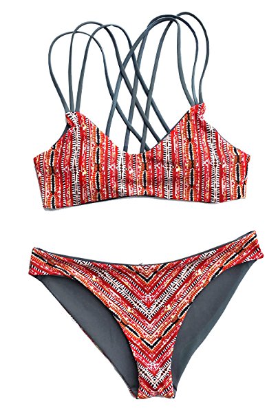 Cupshe Fashion Women's Printing Strappy Cross Back Padding Bikini Set