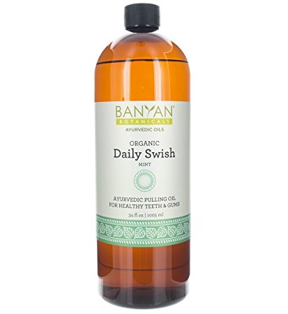 Banyan Botanicals Daily Swish, Mint, USDA Organic, 34 oz, Ayurvedic Oil Pulling Oil For Oral Health and Detoxification