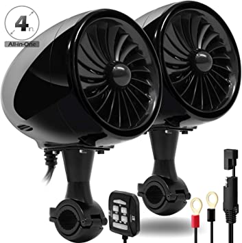 GoHawk AN4 Gen.2 All-in-One Built-in Amplifier 4" Full Range Waterproof Bluetooth Motorcycle Stereo Speakers Audio Amp System w/AUX for 7/8 to 1-1/4 Bar Harley ATV RZR UTV Quad 4 Wheeler