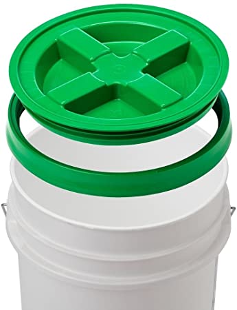 5 Gallon White Bucket & Gamma Seal Lid - Food Grade Plastic Pail & Gamma2 Screw Seal Tight Lid (Green) by Gamma2