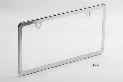 Polished Stainless Steel License Plate Frame | Mirror Finish | Not Chrome Plated | Warranted for Life Slim Rustproof 2 Hole Cover w/Shiny Stainless Screws | No Rust