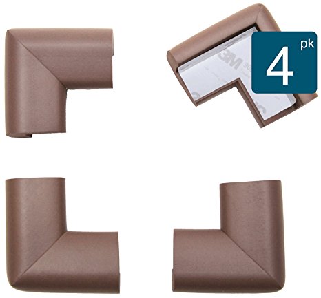 Roving Cove® 4-Piece 'Safe Corner® Cushion' - VALUE PACK - COFFEE; Premium Childproofing Corner Guard - PRE-TAPED CORNERS; Child Safety Home Safety Furniture Bumpers and Table Edge Corner Protectors