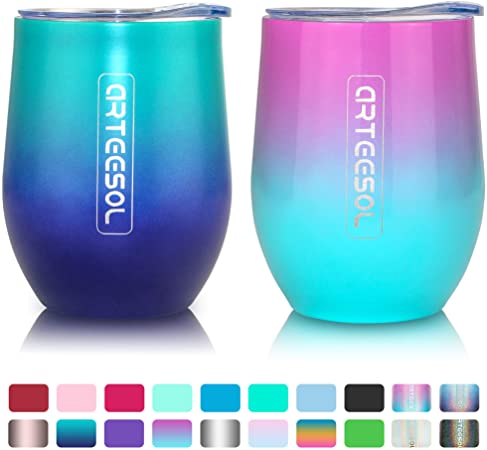 arteesol Coffee Cup - 12 oz Stainless Steel Travel Mug Coffee Mug - Double Wall Vacuum Insulated Tumbler with lid Fit for Coffee, Wine, Cocktails, Ice Cream (Taffy, 2pcs)