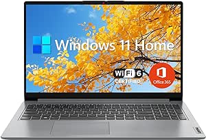 Lenovo IdeaPad 1 Student Laptop, 15.6" FHD Display, Intel Dual Core Processor, 12GB RAM, 512GB SSD   128GB eMMC, 1 Year Office 365, Wi-Fi 6, Webcam, Bluetooth, SD Card Reader, Windows 11 Home, Grey