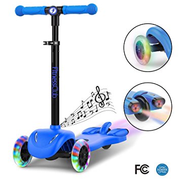 Kick Scooter for Kids, Multi foundation Kids Scooters with LED Light Up Wheels, Height adjustable scooter for children, Rocket Sprayer  Sound Effect,colorful Water Dynamic steam mist