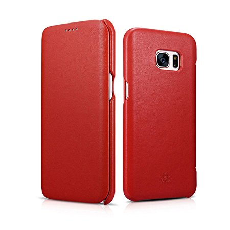 Novada Samsung Galaxy S7 Edge Case - Genuine Leather Flip Case Cover for Samsung Galaxy S7 Edge - Classic Collection - Red