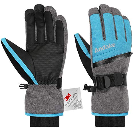 Andake Ski Gloves, Waterproof 3M Thinsulate TPU Membrane Women's Winter Gloves with Non-Slip PU Palms for Skiing, Snowboarding, Riding, Climbing and Skating