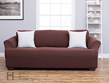 Cambria Collection Deluxe Strapless Slipcover. Form Fit, Slip Resistant, Stylish Furniture Shield / Protector Featuring Plush, Heavyweight Fabric. By Home Fashion Designs Brand. (Sofa, Chocolate)