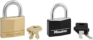 Master Lock 140D Solid Brass Keyed Different Padlock with 1-9/16-Inch Wide Body, 7/8-Inch Shackle & Padlock, Covered Aluminum Lock, 1 9/16 in. Wide, Black, 141D