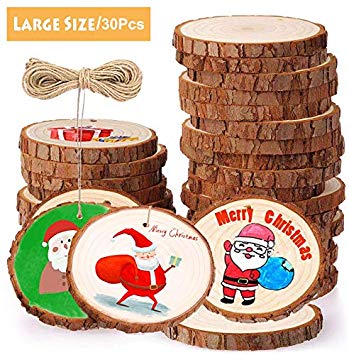Natural Wood Slices MSDADA 30 Pcs 2.8-3.1 Inches Unfinished Predrilled Craft Wood Kit with Hole Wooden Circles for Arts and Crafts,Christmas Crafts Ornaments Wedding Decoration