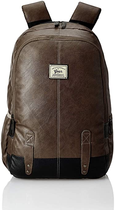 Gear Classic Anti Theft Faux Leather 20 Ltrs Brown Laptop Backpack (LBPCLSLTH0201)