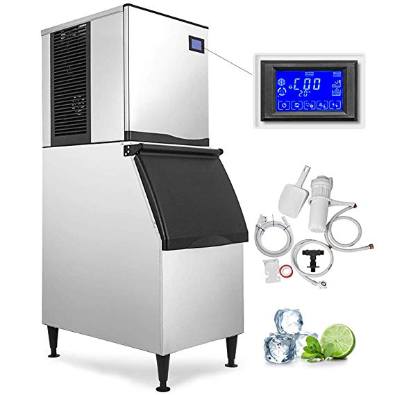 VEVOR 110V Commercial Ice Maker 400LBS/24H with 350LBS Storage Capacity Commercial Ice Machine 156 Cubes Per Plate Include Scoop and Connection Hoses Auto Clean for Bar Home Supermarkets Restaurant