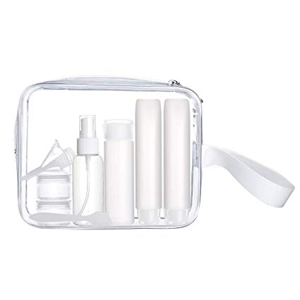 Sariok TSA Approved Toiletry Bag with 6 Bottles Clear TSA Travel Set Airport Airline Security Luggage Organizer Pouch（Clear）