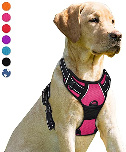 BARKBAY No Pull Dog Harness Front Clip Heavy Duty Reflective Easy Control Handle for Large Dog Walking(Pink,S)