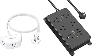 Bundle - 2 Items: 3 Outlets Flat Plug Extension Cord 1.5ft & Power Strip Surge Protector with 5 Widely-Spaced Outlets