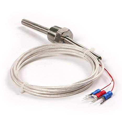 Atoplee 1pc Stainless Steel Waterproof Pt100 Ohm Probe Sensor L 50mm Pt NPT 1/2'' Thread with Insulation Lead Wire