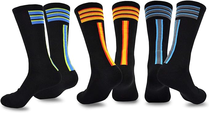 TeeHee Men's Sports Stripes Cotton Half Cushion Crew Socks 3-pair Pack