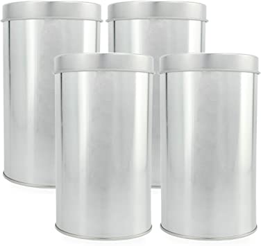 Solstice Double Seal Tea Canisters (4-Pack, Medium); Round Metal Containers with Interior Seal Lid