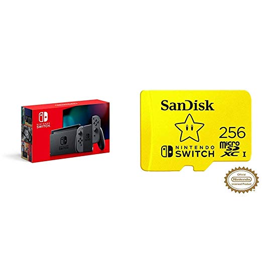 Nintendo Switch with Gray Joy‑Con - HAC-001(-01)   SanDisk 256GB MicroSDXC UHS-I Card