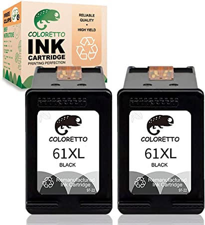 Coloretto Remanufactured Printer Ink Cartridge Replacement for HP 61XL to use with Deskjet 1000 1010 1012 1014 1050 1051 1055 1056 1510 1511 1512 1513 2000 2050 2510 2512 2514 2540(2 Black)combo pack