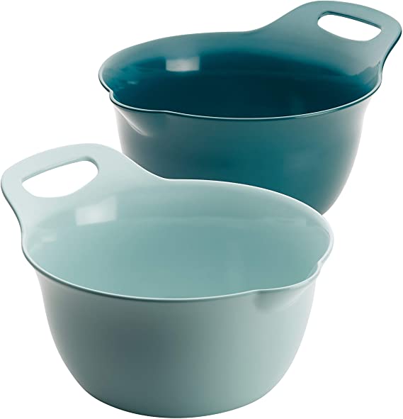 Rachael Ray Tools and Gadgets Nesting / Stackable Mixing Bowl Set with Pour Spouts and Handle - 4 and 5 Quarts, Light Blue and Teal