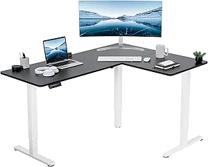 VIVO Electric Height Adjustable 63 x 47 inch Corner Stand Up Desk, Black Table Top, White Frame, L-Shaped Standing Workstation, 3CT Series, DESK-E3CTWB-47