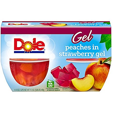 Dole Fruit Bowls, Peaches in Strawberry Gel, 4.3 oz, 4 cups