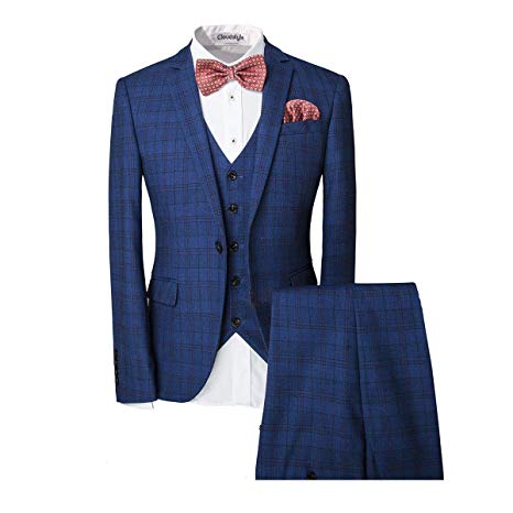 Men's One-Button Designer Luxurious Suits Plaid Tuxedos 3-Piece Set