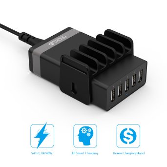USB Charger TROND G5 8A40W 5 Port Desktop USB Charging Station Hub Multi-Port USB Wall Charger for iPhone 6s  6  6 Plus iPad Air 2  mini 3 Galaxy S6  Edge  Plus Note 5 and More Black