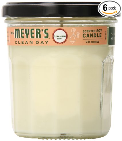 Mrs. Meyer's Clean Day Soy Candle, Geranium, 7.2-Ounce Glass Jars (Pack of 6)