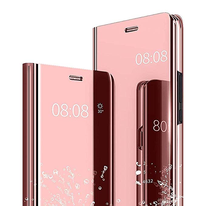 iPhone XS Max Case, Mirror Smart Clear View Window Flip iPhone XS Max Case Slim Multi-Function Mirror Case S-View Stand flip Folio Full Body Protection Shockproof Cover fit iPhone XS Max (rose gold)