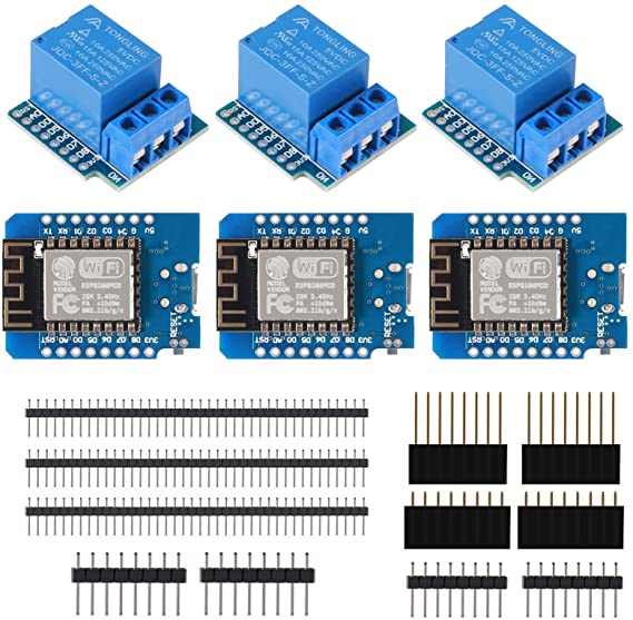 Dorhea ESP8266 ESP-12 NodeMcu D1 Module WeMos Lua 4M Bytes WLAN WiFi Internet Development Board   Relay Shield   2.54mm 40Pin Single Row Male Pin Header - 3Set