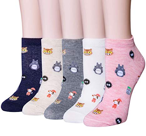 Justay 5 Pairs Womens Cute Ankle Socks Fun Novelty Animal Cat No Show Socks