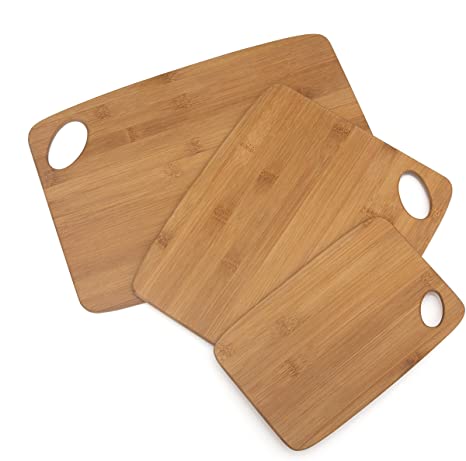 Lipper International 839 Bamboo Wood Thin Cutting Board with Oval Hole in Corner, Assorted Sizes, Set of 3