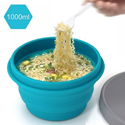 LAOPAO Collapsible Camping Bowl 1000ML Outdoor Silicone Travel Bowl for Hiking,Travelling, Food-Grade, Space-Saving by