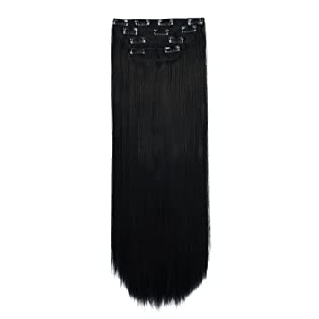 REECHO 18" Straight Long 4 PCS Set Thick Clip in on Hair Extensions Natural Black