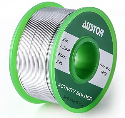 AUSTOR 1.5mm Lead Free Solder Wire with Rosin Core, Sn 99% Ag 0.3% Cu 0.7%, 100g