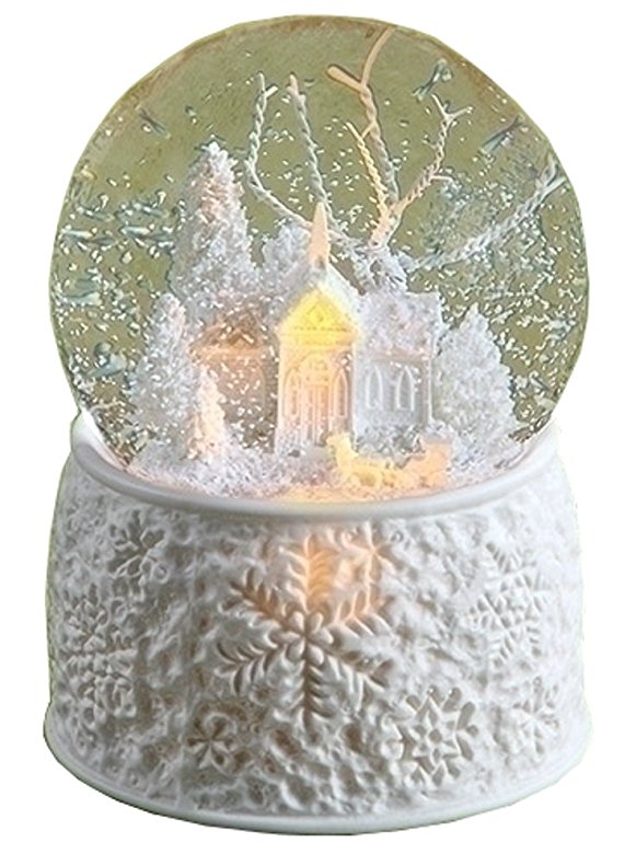 6" LED Porcelain Church With Sleigh Dome Battery Operated Without Batteries 100M Plays First Noel