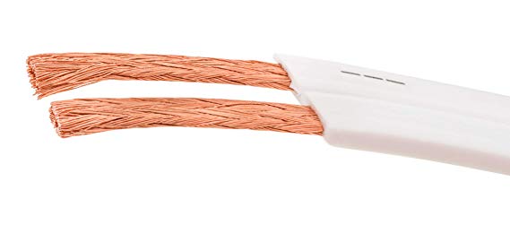 DCSk White Flat Speaker Cable - German Made 99.99% OFC Low Profile Copper Speaker Wire for HiFi or Audio - AWG 16-30m - 2 x 1.5mm²