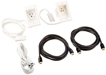 PowerBridge ONE-CK-H2 Single Outlet Recessed In-Wall Cable Management System and Two 10-Foot High-Speed HDMI Cables (Latest Standard) Bundle