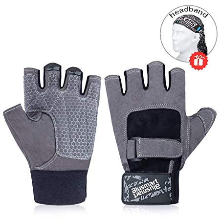 Blusmart Workout Gloves, Weight Lifting Gloves Half-Finger Sport Exercise Gloves with Full Palm Protection & Extra Grip for Fitness Cycling Biking Train (Men & Women)