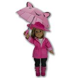 Doll Clothes for American Girl Dolls 6 Piece Rain Outfit - Includes Rain Jacket Umbrella Boots Hat Pants and Shirt