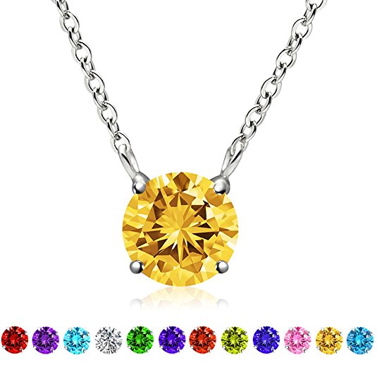 Sterling Silver Birthstone Pendant Necklace, Swarovski Element AAA Cubic Zirconia Jewelry for Women Girls