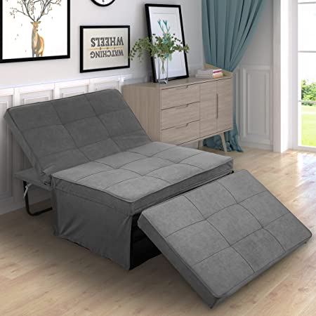 Sofa Bed Sleeper Chair Bed Convertible Velvet Chair 4 in 1 Multi-Function Folding Ottoman Guest Bed with 5-Level Adjustable Backrest Velvet Grey