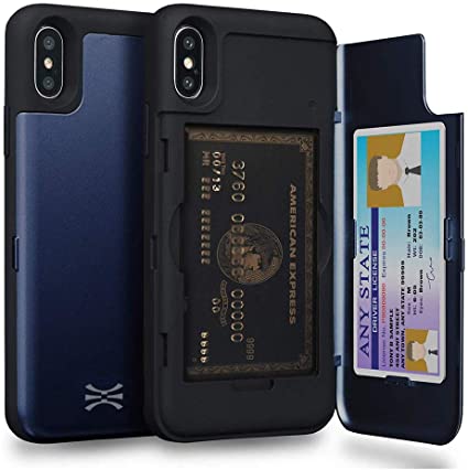 TORU CX PRO Compatible with iPhone Xs & iPhone X Case - Protective Dual Layer Wallet with Hidden Card Holder   ID Card Slot Hard Cover & Mirror - Navy Blue
