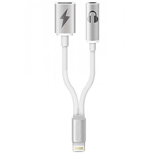 2 in 1 Lightning Adapter for iPhone 7/7 Plus 6S 6 iPod iPad,Amavasion Charger and 3.5mm Earphone Jack Cable Adapter (Silver)
