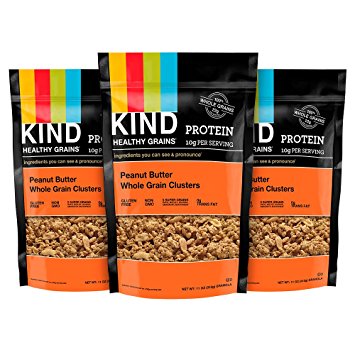 KIND Healthy Grains Granola Clusters, Peanut Butter Whole Grain, Gluten Free, 11 Ounce Bags, 3 Count