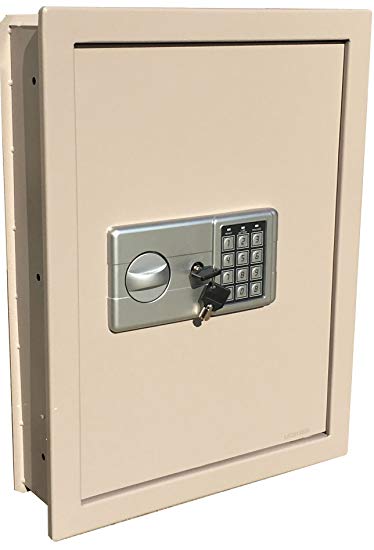 Digital Electronic Flat Recessed Wall Hidden Safe Security Box Jewelry Gun Cash (Off White/Light Grey)