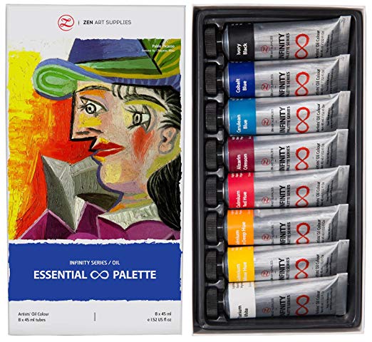 ZenART’s ESSENTIAL Palette Oil Paint Set – with Fundamental Colours from the Infinity Series of Professional Artists’ Oil Colours, Non-toxic, Lightfast, High Pigment Load, 8 (1.52 fl oz) Tubes